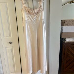 Cream Maxi Sundress with Spaghetti Straps and Puff Sleeves